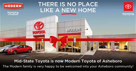 Asheboro toyota - 1636 E Dixie Dr. Asheboro, NC 27203. From car leasing to auto loan financing, we've got the expertise and tools to help you secure the vehicle of your dreams. Visit the finance center at Modern Toyota of Asheboro today for professional customer service and assistance with auto financing and leasing! 